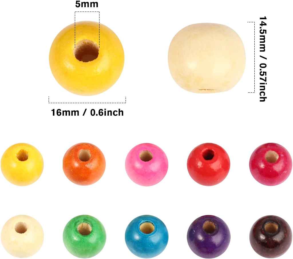 Cadikez 0.63 inch colorful wooden beads