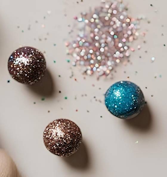 5/8 inch wooden balls decorated with glitter