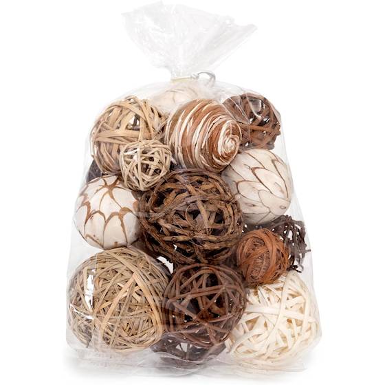 Decorative wooden balls for bowls made of rattan and wicker