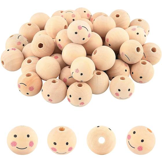 wood balls with faces