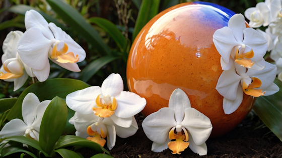 orange garden gazing ball