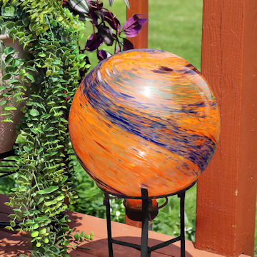 orange garden gazing ball