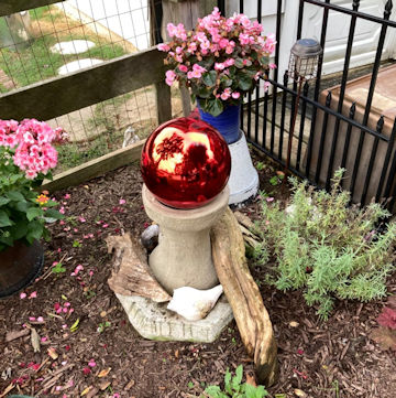 red garden gazing ball
